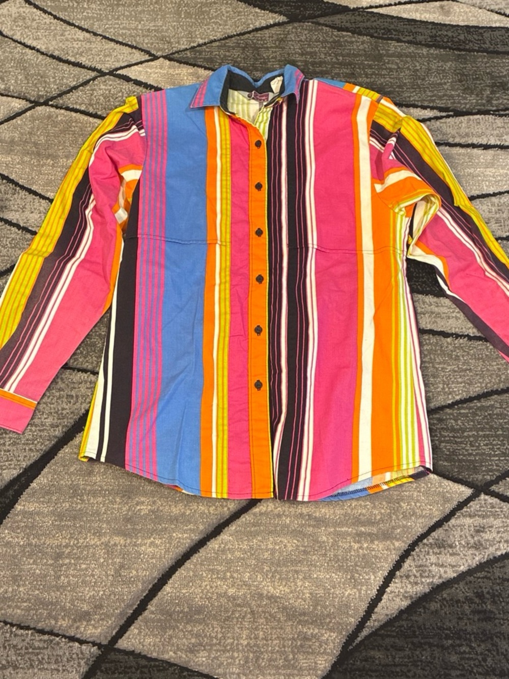 Vintage Cameo Rose Multicolor Striped Button-Up Shirt